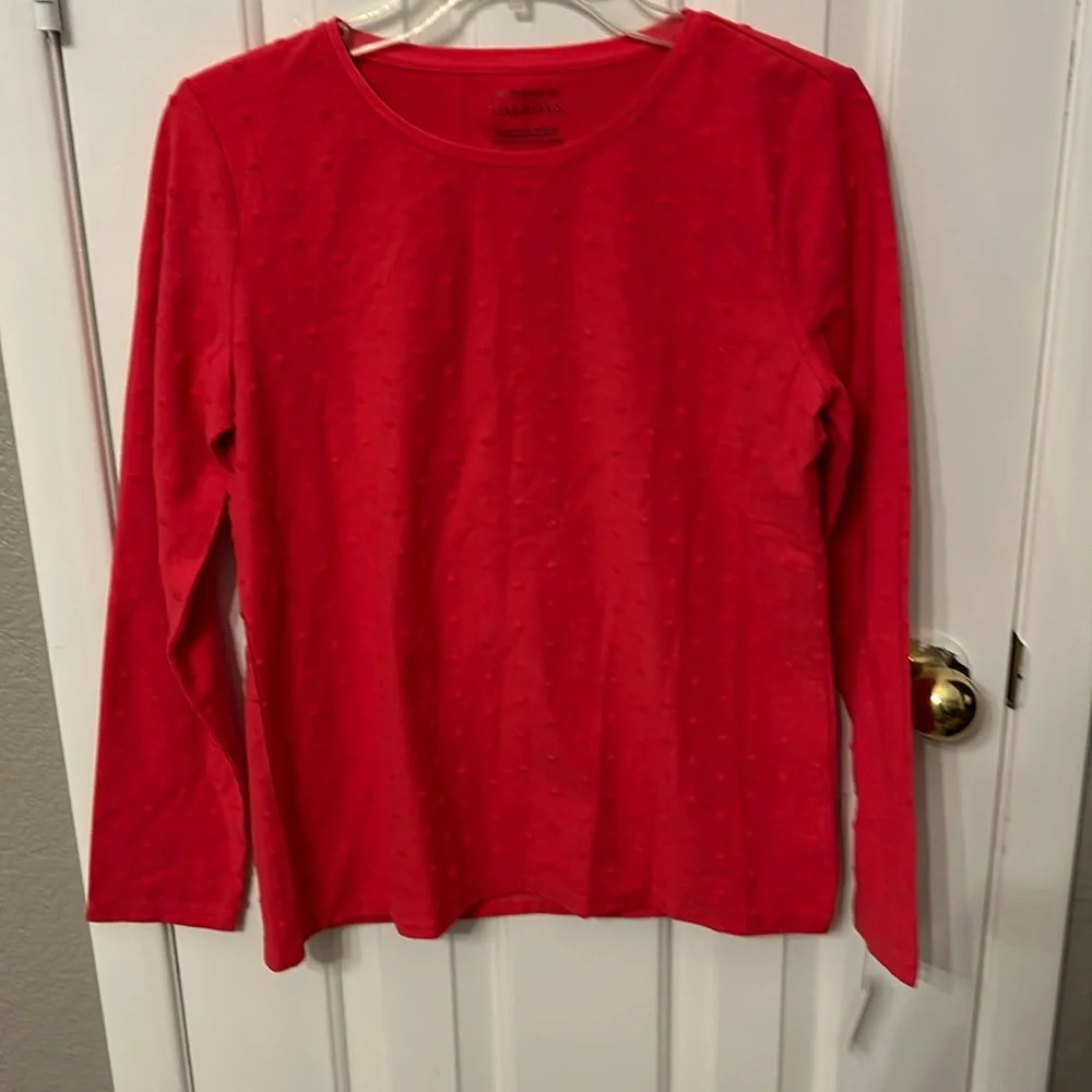 Talbots Women’s (S) Dark Pink Textured Dot Long Sleeve Crewneck Classic Tee NWT